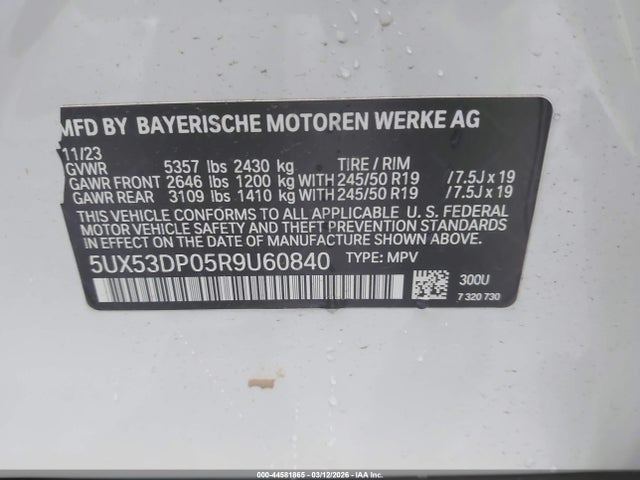 44581865 :رقم المزاد ، 5UX53DP05R9U60840 vin ، 2024 Bmw X3 Xdrive30i مزاد بيع