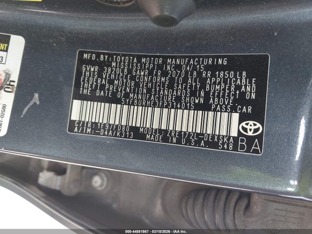 Toyota Corolla S Plus 2015 5YFBURHE3FP314015 Image 9