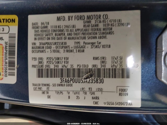3FA6P0UU5JR235830 Ford Fusion Hybrid S