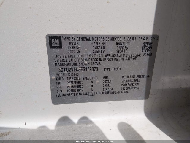 44582111 :رقم المزاد ، 3GTU2VEC3EG169878 vin ، 2014 Gmc Sierra 1500 Slt مزاد بيع