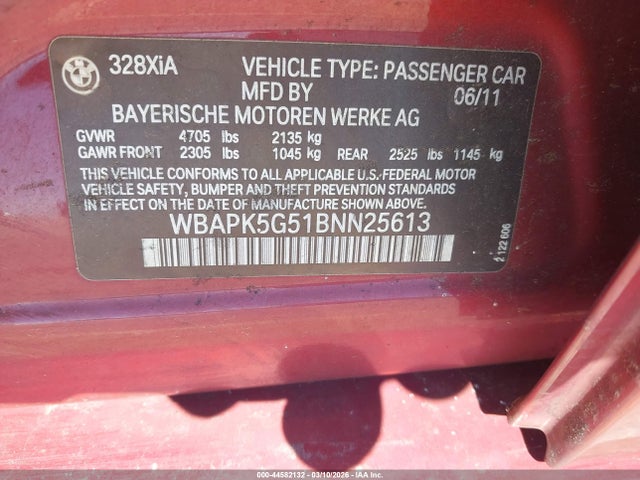 Aukcja sprzedaży 2011 Bmw 328i Xdrive, vin: WBAPK5G51BNN25613, numer aukcji: 44582132