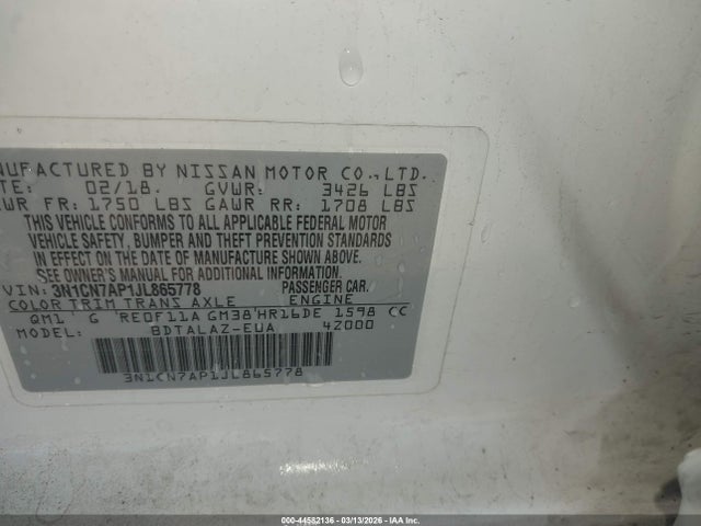 Nissan Versa 1.6 S+ 2018 3N1CN7AP1JL865778 Image 9