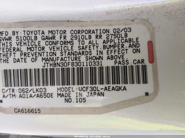 2003 LEXUS LS 430 JTHBN30F830110331 Photo 8