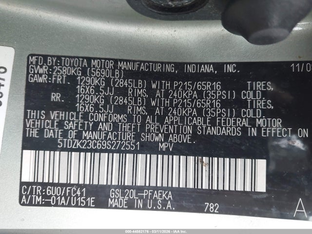 2009 TOYOTA SIENNA 5TDZK23C69S272551 Photo 8