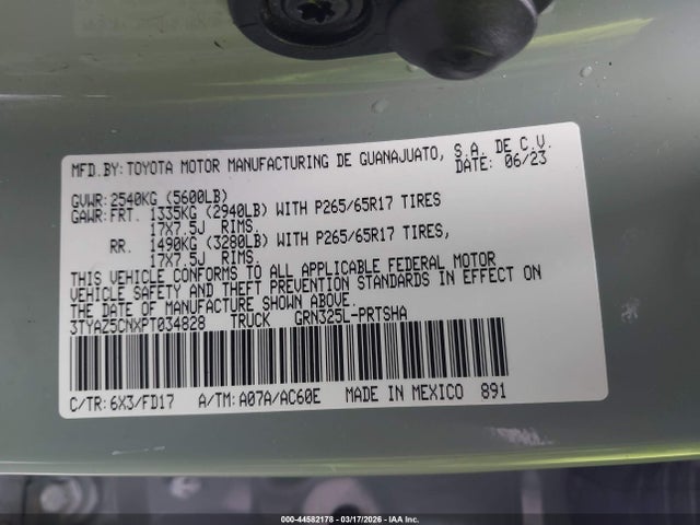 Aukcja sprzedaży 2023 Toyota Tacoma Trd Sport, vin: 3TYAZ5CNXPT034828, numer aukcji: 44582178