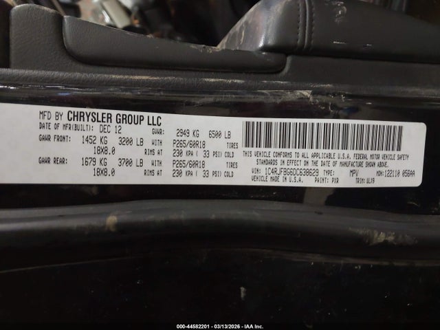 44582201 :رقم المزاد ، 1C4RJFBG6DC638629 vin ، 2013 Jeep Grand Cherokee Limited مزاد بيع