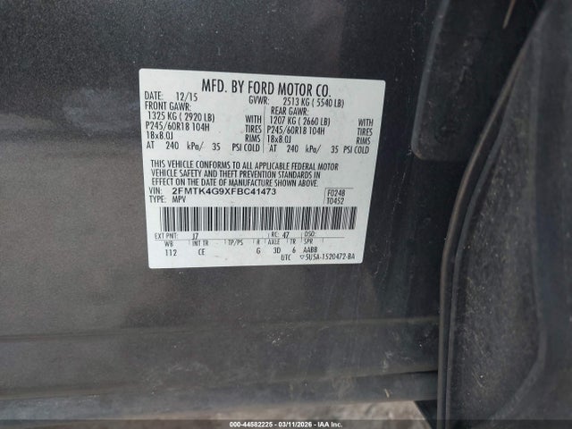 Ford EDGE SE 2015 2FMTK4G9XFBC41473 Image 9