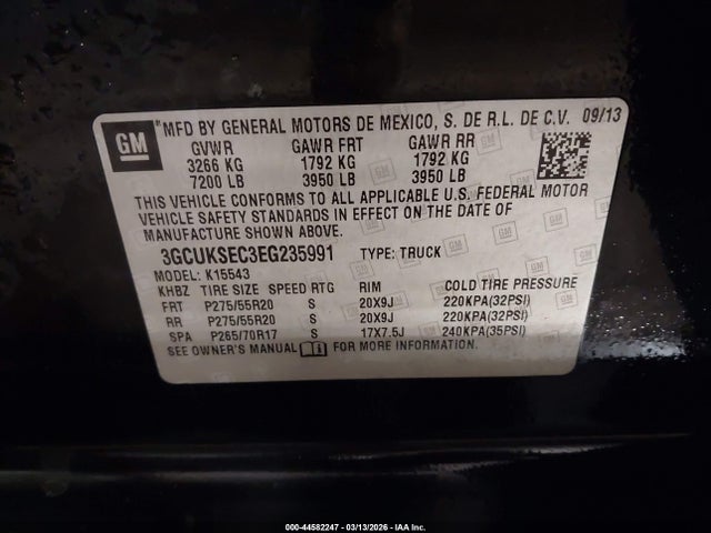 Продажа на аукционе авто 2014 Chevrolet Silverado 1500 1lz, vin: 3GCUKSEC3EG235991, номер лота: 44582247