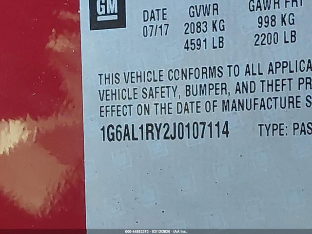 44582273 :رقم المزاد ، 1G6AL1RY2J0107114 vin ، 2018 Cadillac Ats-v مزاد بيع