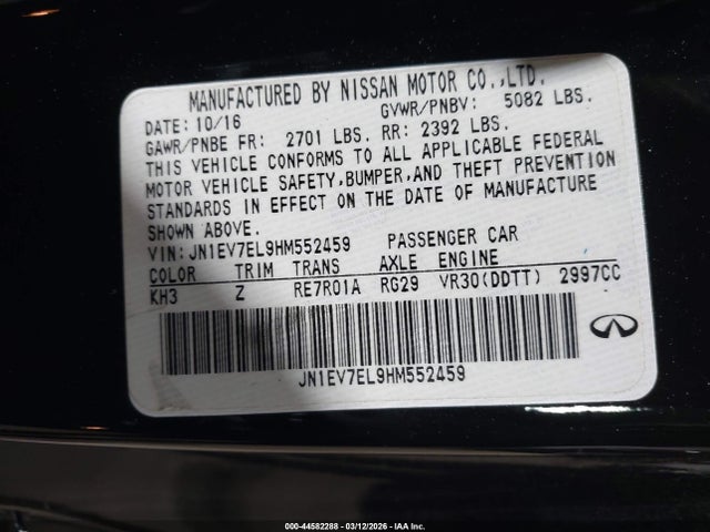 Продажа на аукционе авто 2017 Infiniti Q60 3.0t Premium, vin: JN1EV7EL9HM552459, номер лота: 44582288