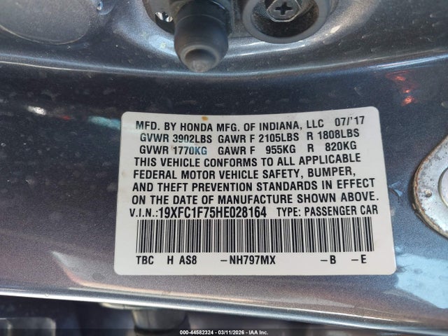 Honda Civic Ex-l 2017 19XFC1F75HE028164 Image 9