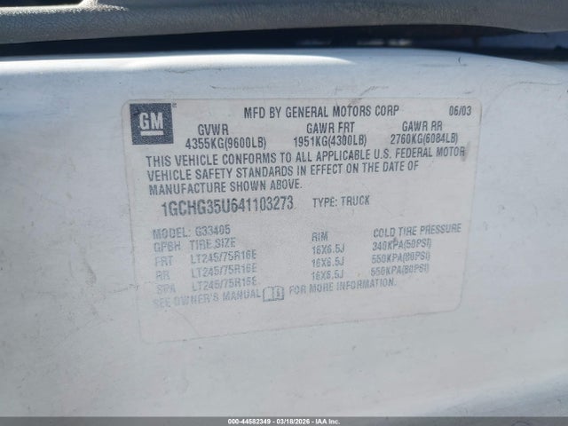 Aukcja sprzedaży 2004 Chevrolet Express, vin: 1GCFG15X241161242, numer aukcji: 44582349