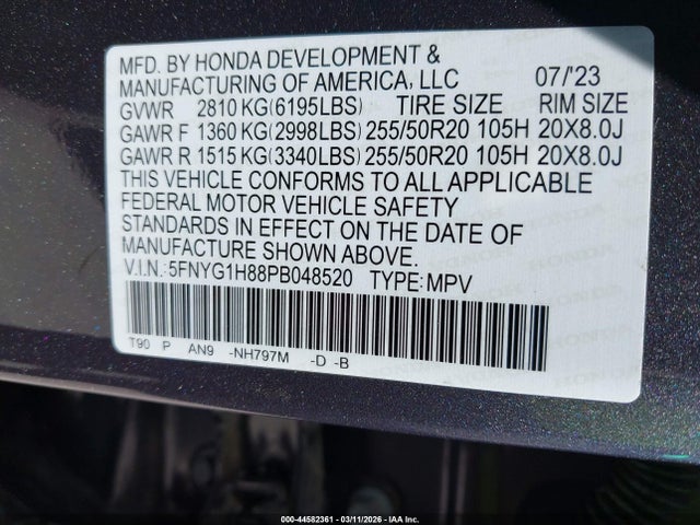Aukcja sprzedaży 2023 Honda Pilot Awd Elite, vin: 5FNYG1H88PB048520, numer aukcji: 44582361