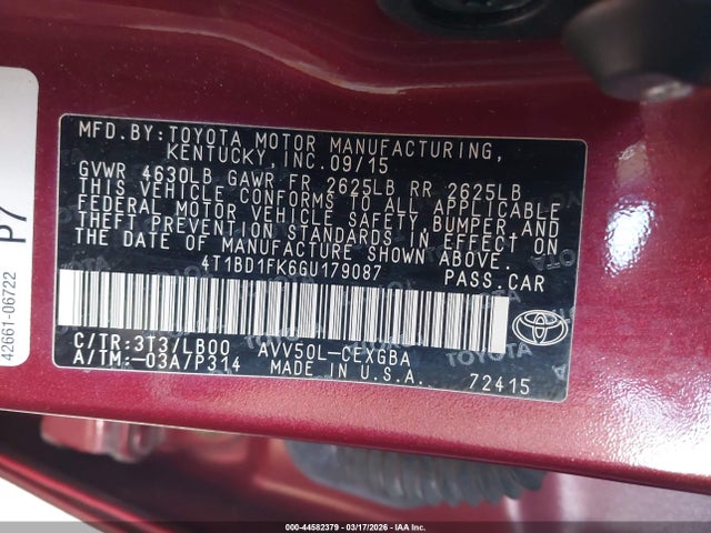 2016 TOYOTA CAMRY HYBRID 4T1BD1FK6GU179087 Photo 8