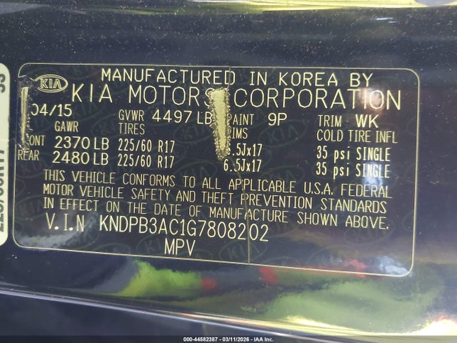 Продажа на аукционе авто 2016 Kia Sportage Lx, vin: KNDPB3AC1G7808202, номер лота: 44582387