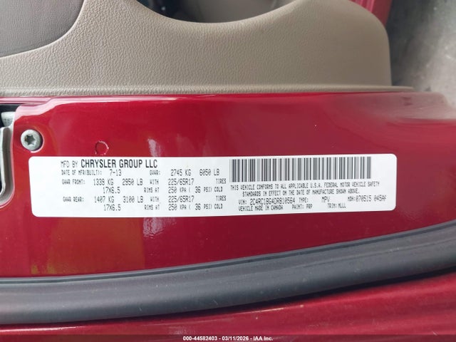 2013 Chrysler Town & Country Touring მანქანა იყიდება აუქციონზე, vin: 2C4RC1BG4DR810564, აუქციონის ნომერი: 44582403
