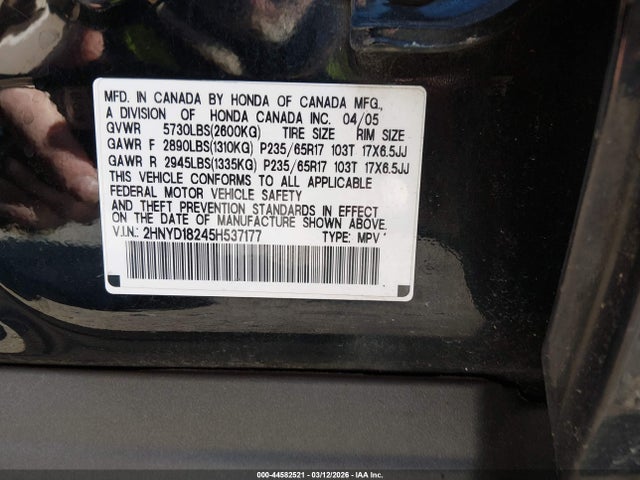 Продажа на аукционе авто 2005 Acura Mdx, vin: 2HNYD18245H537177, номер лота: 44582521