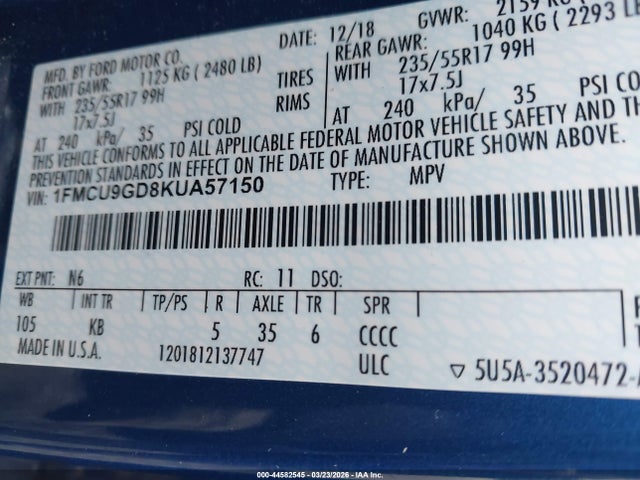 2019 FORD ESCAPE 1FMCU9GD8KUA57150 Photo 8