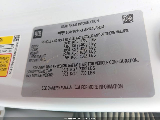 2023 Gmc Yukon Xl 4wd At4 მანქანა იყიდება აუქციონზე, vin: 1GKS2HKL8PR438414, აუქციონის ნომერი: 44582555