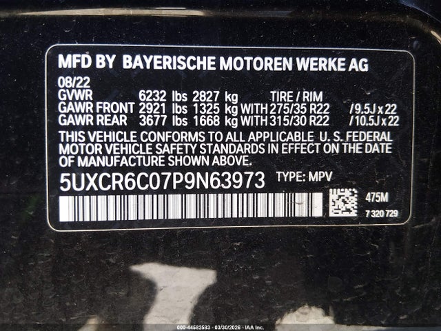 Продажа на аукционе авто 2023 Bmw X5 Xdrive40i, vin: 5UXCR6C07P9N63973, номер лота: 44582583