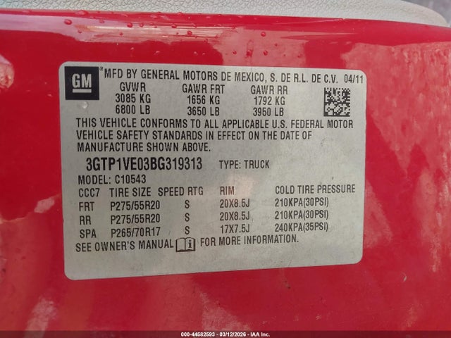 Продаж на аукціоні авто 2011 Gmc Sierra 1500 Sle, vin: 3GTP1VE03BG319313, номер лоту: 44582593
