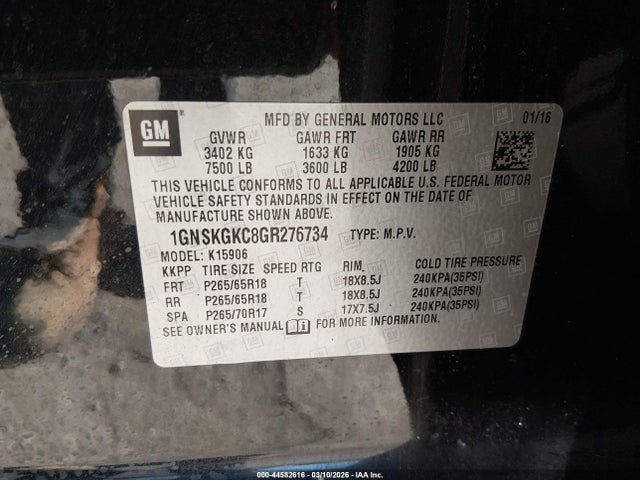 Chevrolet Suburban Ls 2016 1GNSKGKC8GR276734 Image 9