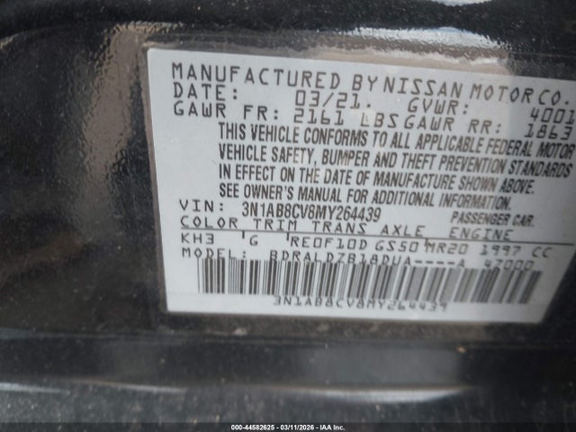 3N1AB8CV8MY264439 Nissan Sentra Sv Xtronic Cvt