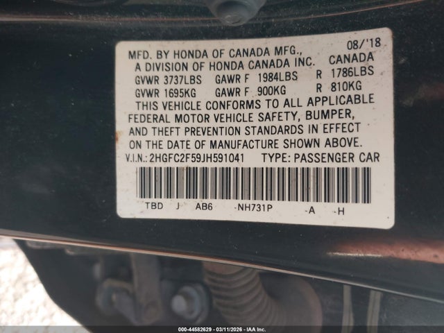 Aukcja sprzedaży 2018 Honda Civic Lx, vin: 2HGFC2F59JH591041, numer aukcji: 44582629