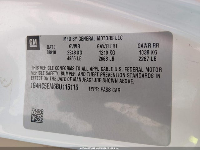 Продаж на аукціоні авто 2011 Buick Lucerne Cxl, vin: 1G4HC5EM6BU115115, номер лоту: 44582647