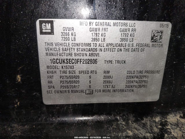 Chevrolet Silverado 1500 2lz 2015 1GCUKSEC0FF202806 Image 9
