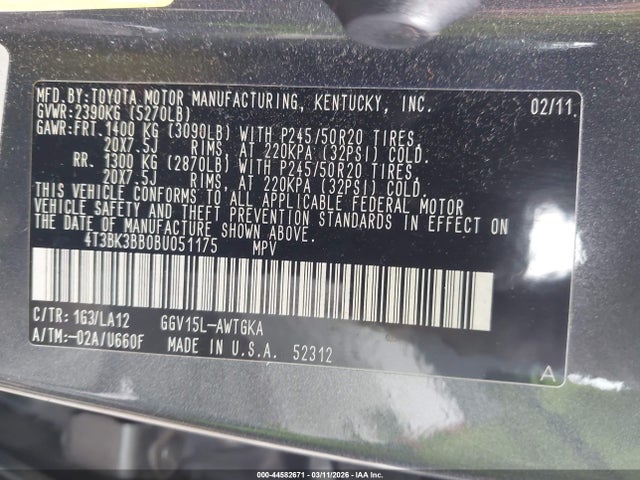 2011 TOYOTA VENZA 4T3BK3BB0BU051175 Photo 8