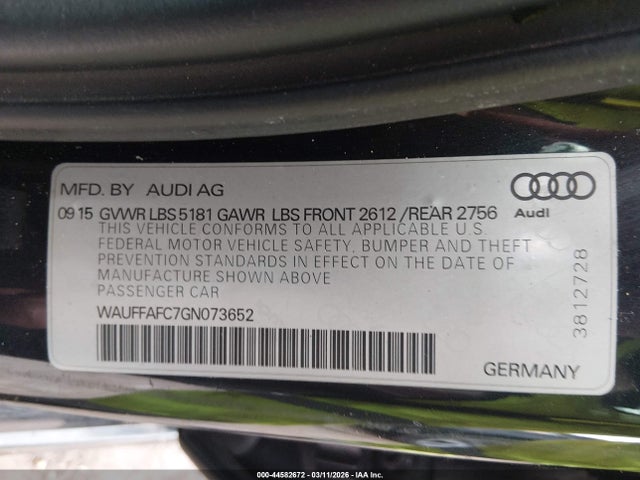Aukcja sprzedaży 2016 Audi A6 2.0t Premium, vin: WAUFFAFC7GN073652, numer aukcji: 44582672