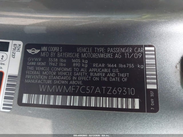 2010 MINI COOPER S WMWMF7C57ATZ69310 Photo 8