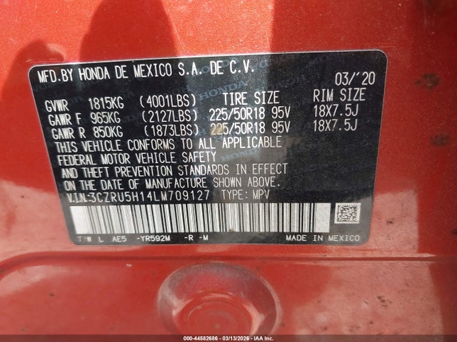 3CZRU5H14LM709127 Honda Hr-v 2wd Sport