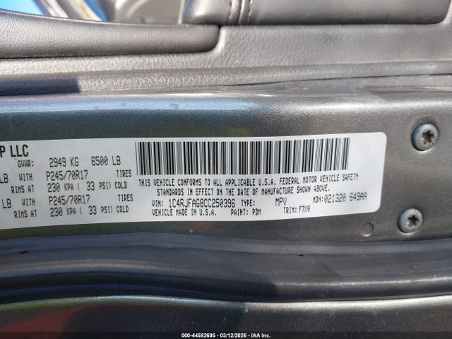 2012 Jeep Grand Cherokee Laredo მანქანა იყიდება აუქციონზე, vin: 1C4RJFAG8CC250396, აუქციონის ნომერი: 44582695