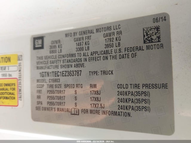 44582696 :رقم المزاد ، 1GTN1TEC1EZ363787 vin ، 2014 Gmc Sierra 1500 مزاد بيع
