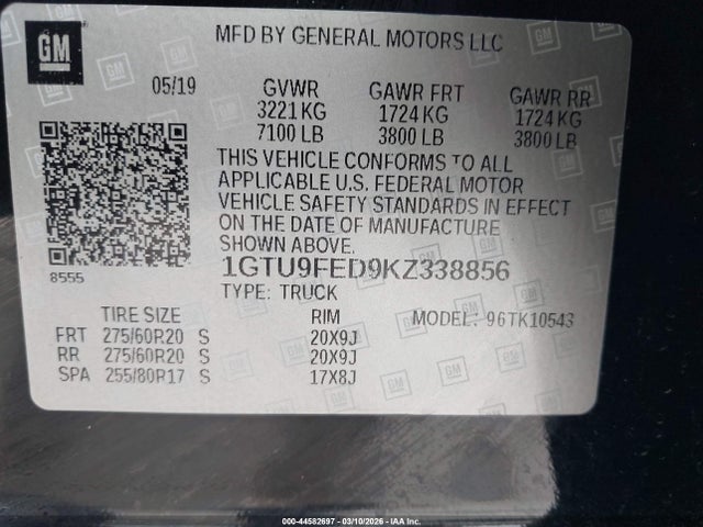 Aukcja sprzedaży 2019 Gmc Sierra 1500 Denali, vin: 1GTU9FED9KZ338856, numer aukcji: 44582697