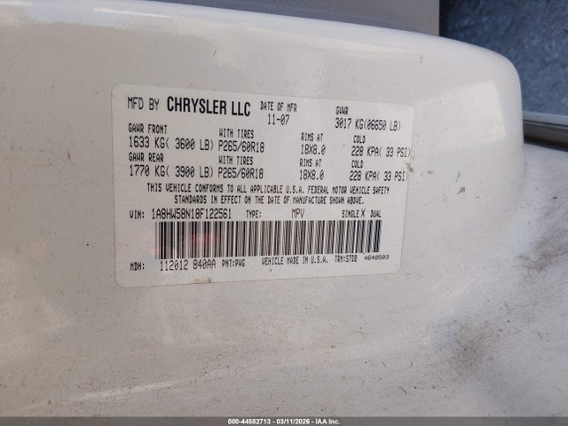 Aukcja sprzedaży 2008 Chrysler Aspen Limited, vin: 1A8HW58N18F122561, numer aukcji: 44582713