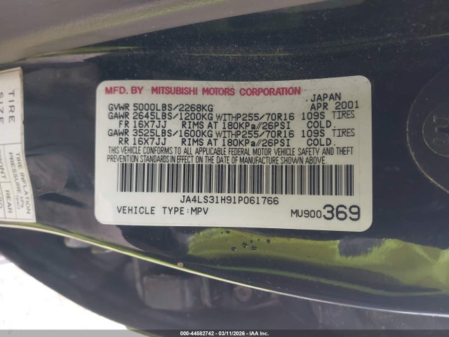 2001 MITSUBISHI MONTERO SPORT JA4LS31H91P061766 Photo 8