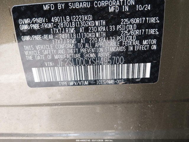Aukcja sprzedaży 2025 Subaru Forester Premium, vin: JF2SLDDCXSH495700, numer aukcji: 44582745