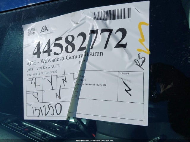 Продаж на аукціоні авто 2013 Volkswagen Jetta Se, vin: 3VWDP7AJ1DM253602, номер лоту: 44582772