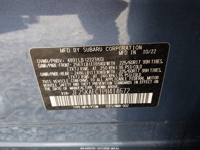 2023 Subaru Forester Premium მანქანა იყიდება აუქციონზე, vin: JF2SKAEC1PH414672, აუქციონის ნომერი: 44582784