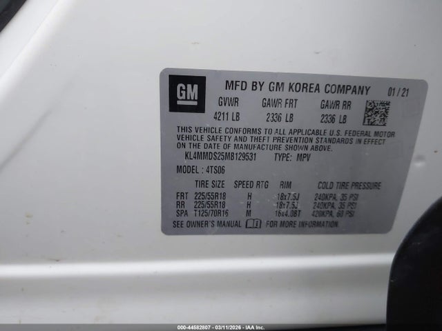 2021 Buick Encore Gx Fwd Select მანქანა იყიდება აუქციონზე, vin: KL4MMDS25MB129531, აუქციონის ნომერი: 44582807