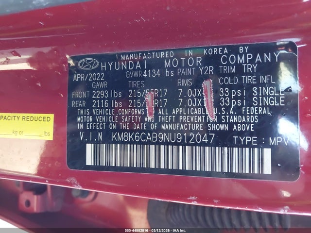 2022 HYUNDAI KONA KM8K6CAB9NU912047 Photo 8