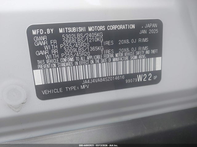 44582823 :رقم المزاد ، JA4J4VA84SZ014616 vin ، 2025 Mitsubishi Outlander Se 2.5 S-awc مزاد بيع