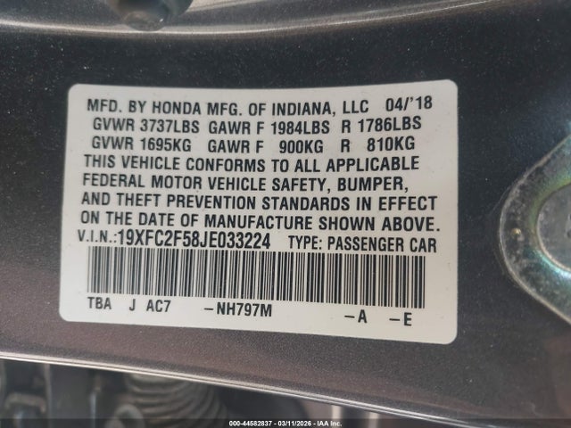 Aukcja sprzedaży 2018 Honda Civic Lx, vin: 19XFC2F58JE033224, numer aukcji: 44582837