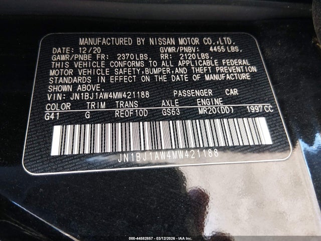 Aukcja sprzedaży 2021 Nissan Rogue Sport S Awd Xtronic Cvt, vin: JN1BJ1AW4MW421188, numer aukcji: 44582857
