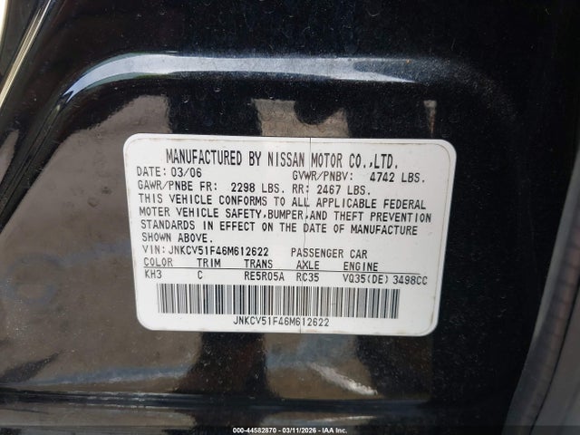 Продажа на аукционе авто 2006 Infiniti G35x, vin: JNKCV51F46M612622, номер лота: 44582870