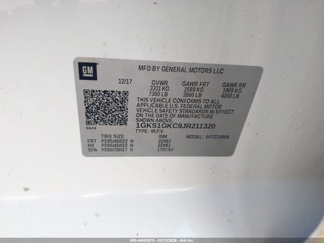 Продаж на аукціоні авто 2018 Gmc Yukon Xl Slt, vin: 1GKS1GKC9JR211320, номер лоту: 44582875