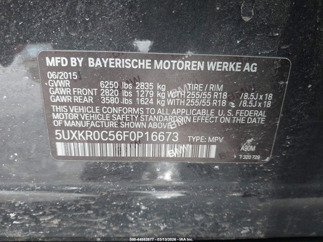 Продаж на аукціоні авто 2015 Bmw X5 Xdrive35i, vin: 5UXKR0C56F0P16673, номер лоту: 44582877